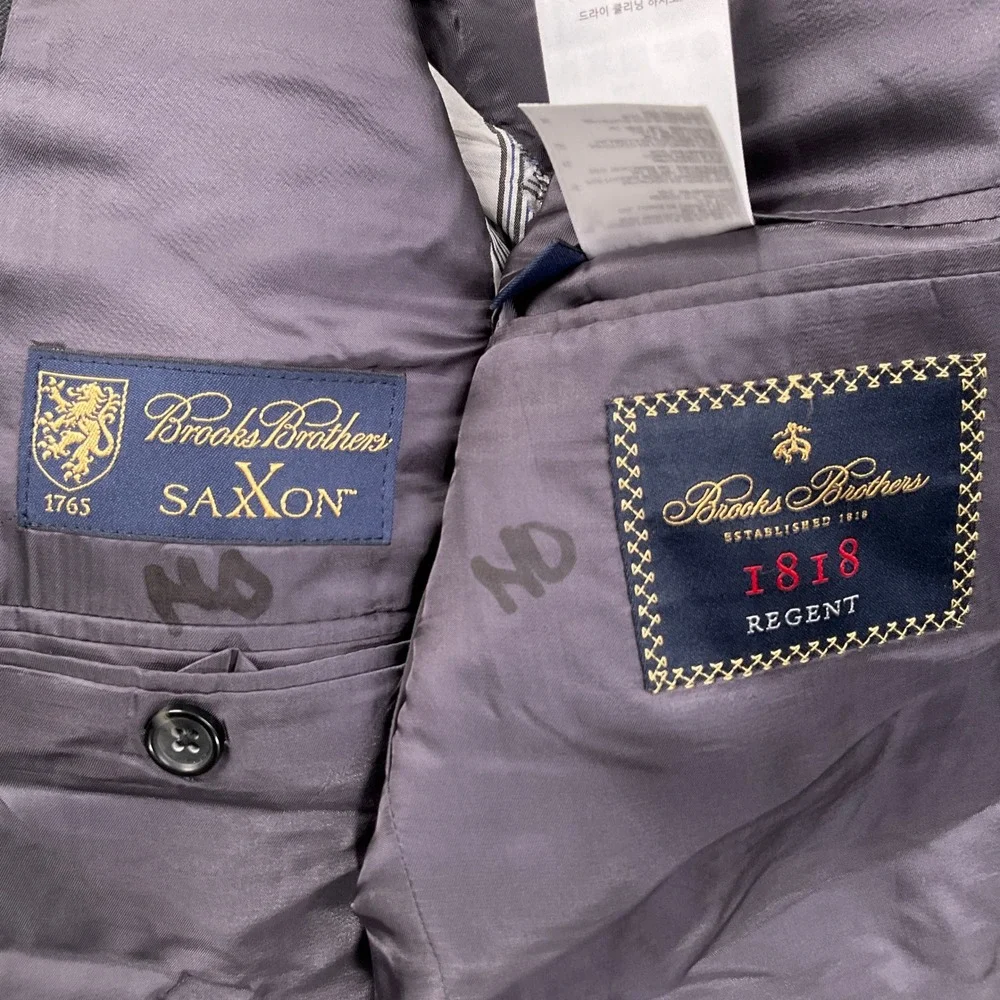 Brooks Brothers Saxxon 1818‎ Regent Suit Mens 42R 37W 29L Gray Blue Pinstripe